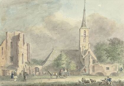 Kerk en ruïne van de abdij te Rijnsburg