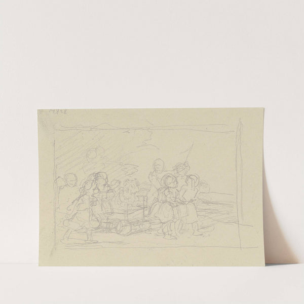 Kinder, einen Wagen ziehend by Jakob Becker