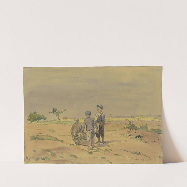 Kinder mit Schubkarren auf einem Landweg by Ferdinand Balzer