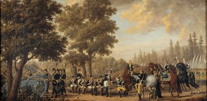 King Gustav III of Sweden & a Soldier.Episode from the Russian War 1789