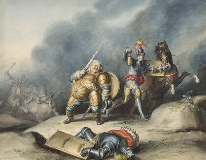 King Henry IV, pt. 1, III, 5, Prince Henry and Falstaff on plain near Shrewsbury (1829)