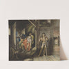 King Lear, III, 6, chamber in a farm house, Kent, Gloucester, and fool bearing the king (1829) by Johann Heinrich Ramberg