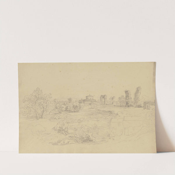 Kirche und weitere Gebäude in der Campagna Romana by Ludwig Metz