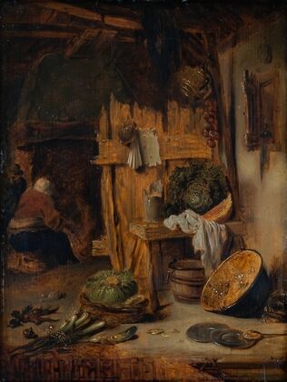 Kitchen Interior with Woman by the Hearth — size preview