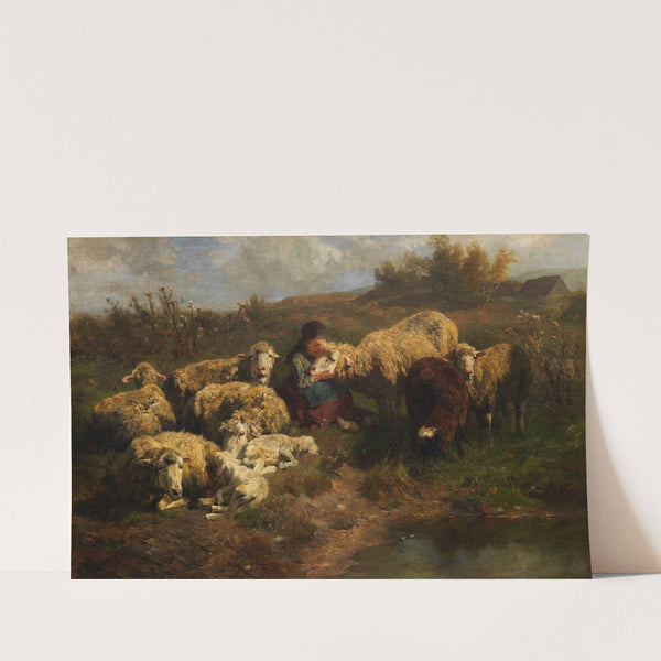 Kleine Hirtin mit Schafen (1881) by Anton Braith