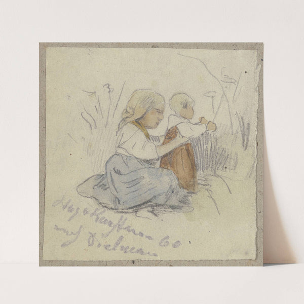 Kleines Mädchen mit Kind am Boden (1860) by Hugo Kauffmann