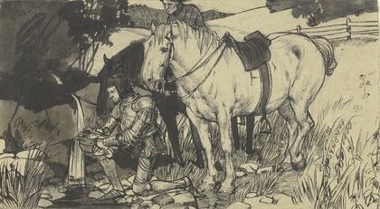 Kneeling knight at the well