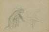 Kneeling woman; sketches of human figures