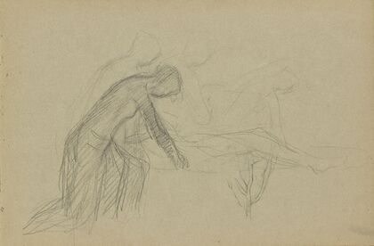Kneeling woman; sketches of human figures