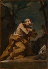 Kniender Heiliger (Hieronymus) in Anbetung eines Kreuzes