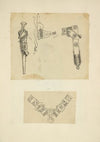 Knife in a sheath, belt with attachment and hook, belt buckle; Two buckles joined with ornamental hardware