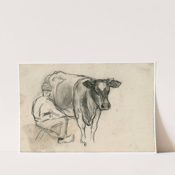 Koe wordt gemolken door boer by Frans Smissaert