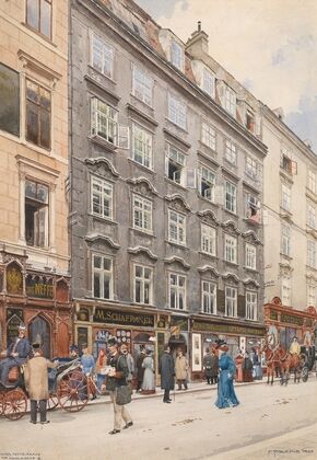 Kohlmarkt in Vienna and the Kunsthandlung Artaria, carriages, a post man and shopping strollers
