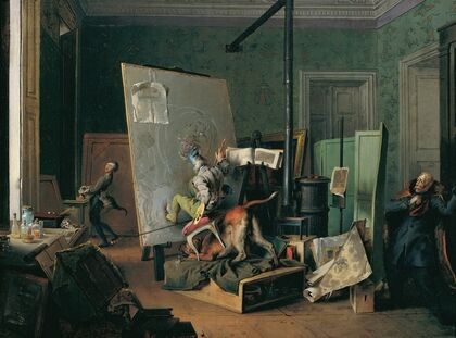 Komische Szene im Atelier