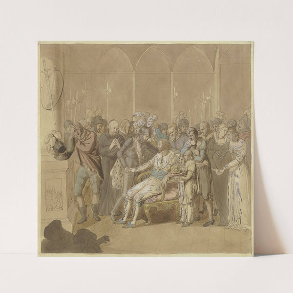 König Günther versöhnt sich 1349 auf dem Sterbebette mit seinem Gegenkönig Karl IV. (ca 1808) by Joseph Nicolaus Peroux
