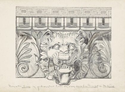 Kop van een leeuw op een Dorische tempel te Metaponto