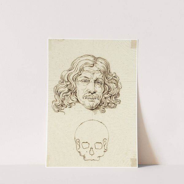 Kop van Jacob van Kampen: en face, met schedelomtrek by David Humbert de Superville