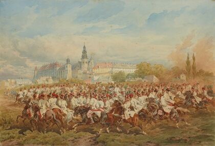 Krakow Cavalry Honour Escort Accompanying the Emperor on His Ride Through the Błonia Meadows