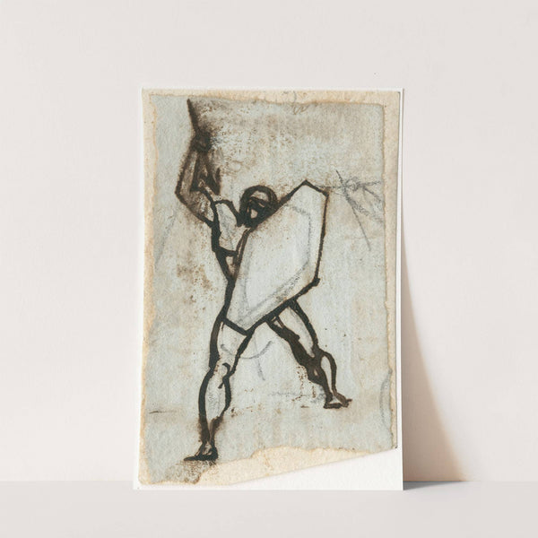 Krijger met geheven speer achter schild, en face by David Humbert de Superville