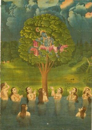 Krishna Steals the Clothes of the Gopis (ca. 1875–80) — size preview