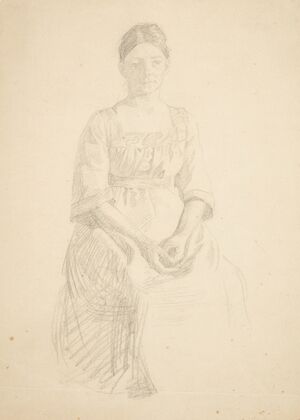 Kunstnerens hustru sidder model til portræt af fru Thora Karl Madsen til maleriet- Faaborgmuseets Indvielse 1910-11