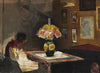 Kunstnerens hustru Sigrid syende ved lampelys. Karrebæksminde (1898)