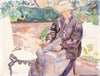 Kunstnerens kone, malerinden Anna Syberg, i smedens have