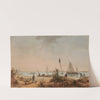 Küstenlandschaft mit Fischern und Segelschiffen in der Ferne by Andreas Achenbach