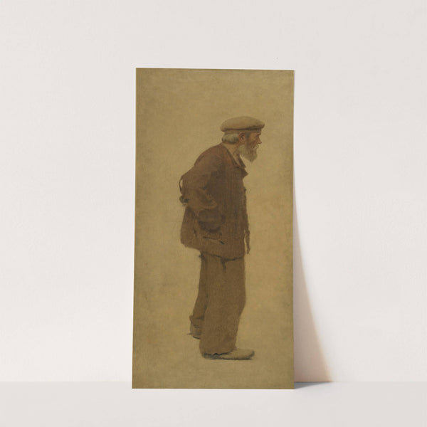 La Bouchée de pain; vieil homme de profil, coiffé d&#039;un béret, mains dans les poches by Fernand Pelez