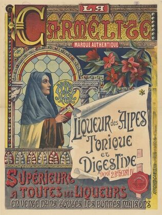 La carmélite, marque authentique. Liqueur des Alpes tonique et digestive, dépôt 2 Bd Henri IV (1891)