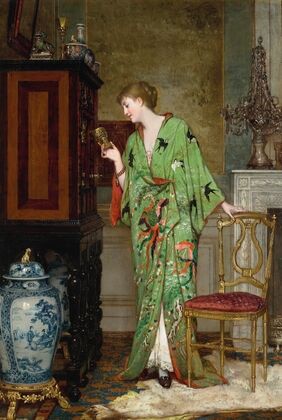 La collectionneuse au kimono vert