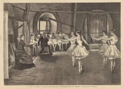 La danse a l’Opéra; la classe du premier quadrille, leçon de Mme Théodore dans le pavillon de la bibliothèque (1882)