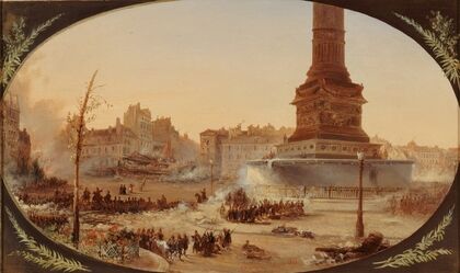 La Place de la Bastille et la Barricade de l’entrÃ©e du faubourg Saint-Antoine, le 25 juin 1848