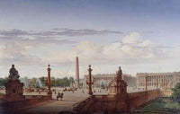 La place de la Concorde, vue de la terrasse du bord de l’eau ; le roi Louis-Philippe traverse la place en voiture
