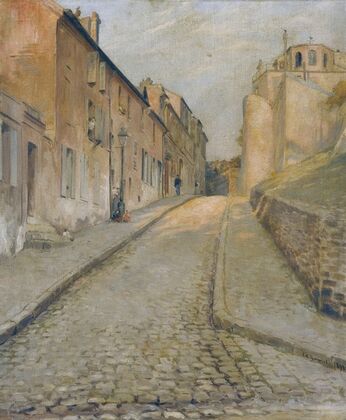 La rue Cortot à Montmartre, vue de la rue des Saules