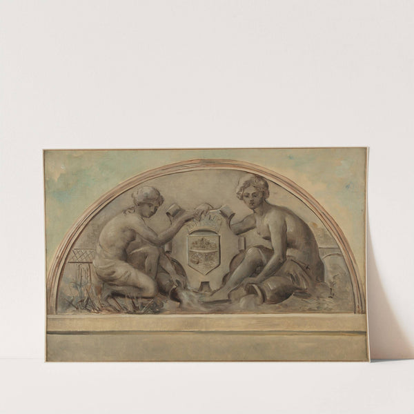 La Seine et la Marne encadrant le blason d&#039;Alfortville by Emile Delbos