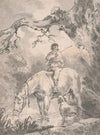 Lad astride a horse in a stream