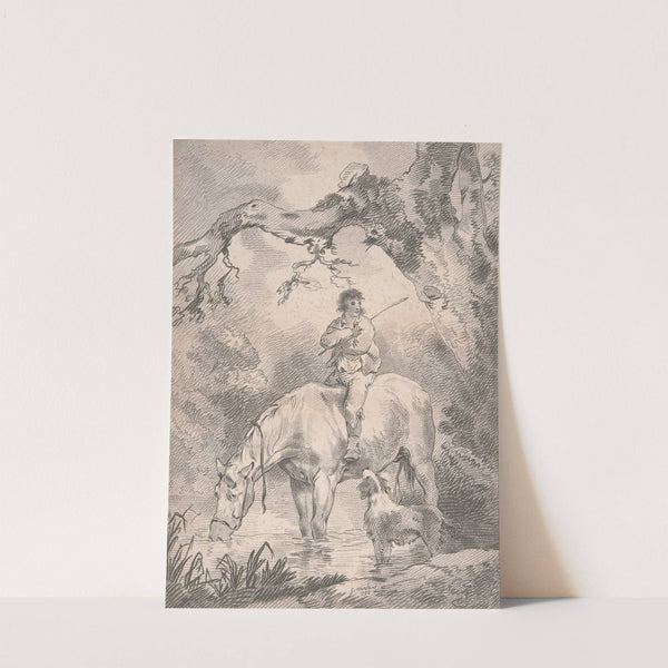 Lad astride a horse in a stream by George Morland