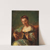 Lady playing the guitar by French School