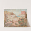 Landscape of a small town with children in a pram by Tadeusz Makowski
