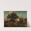 Landscape with a bridge, a large tree and travellers by Georg Heinrich Hergenröder