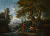 Landscape with a fisherman and a female figure by a river
