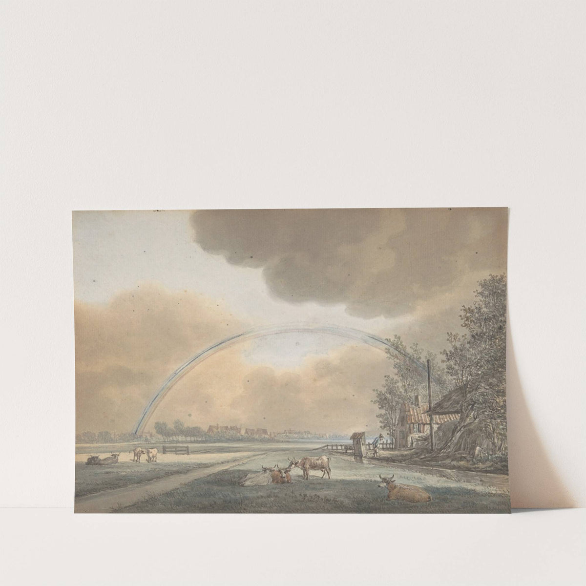 Landscape with a Rainbow over a Farmhouse and Distant Village by Vincent Jansz. van der Vinne