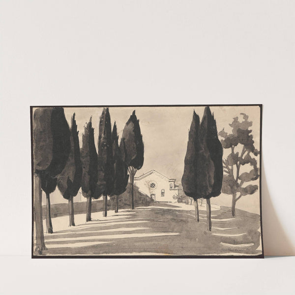Landscape with an alley of trees leading to a church (1911) by Jan Rembowski