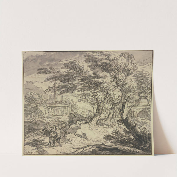 Landscape with ancient temple in a storm by Jan van Huysum