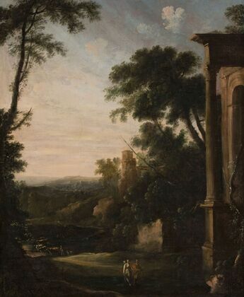 Landscape with architecture and staffage