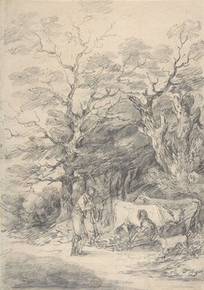 Landscape with cattle and figures; sketch for the Rustic Courtship — size preview