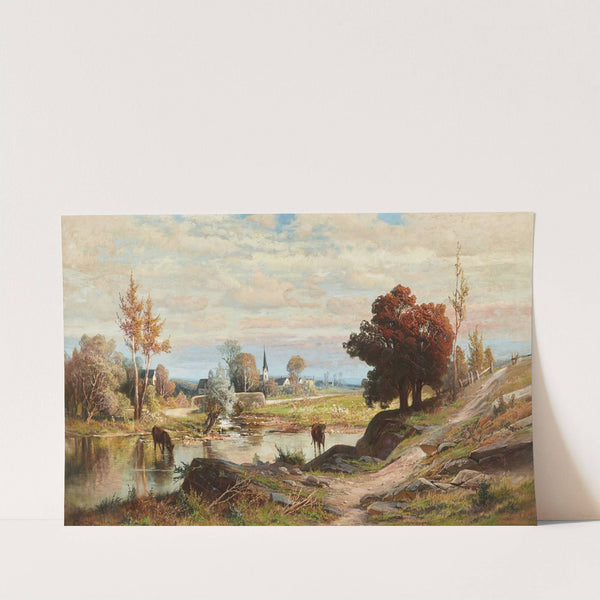 Landscape with Cows Watering and Town in Background by Carl Philipp Weber