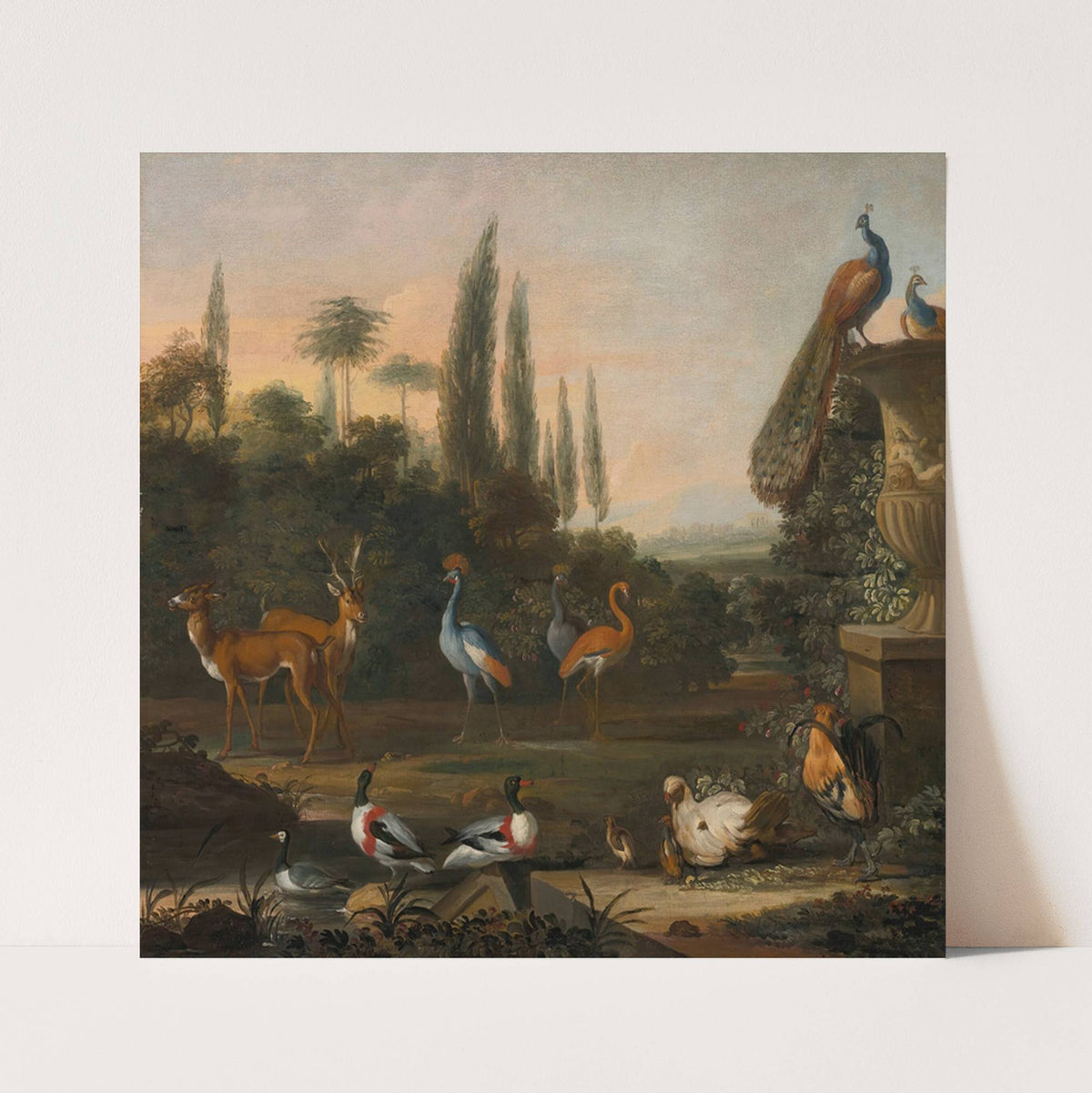 Landscape with deer and exotic birds by Abraham Jansz. Begeyn