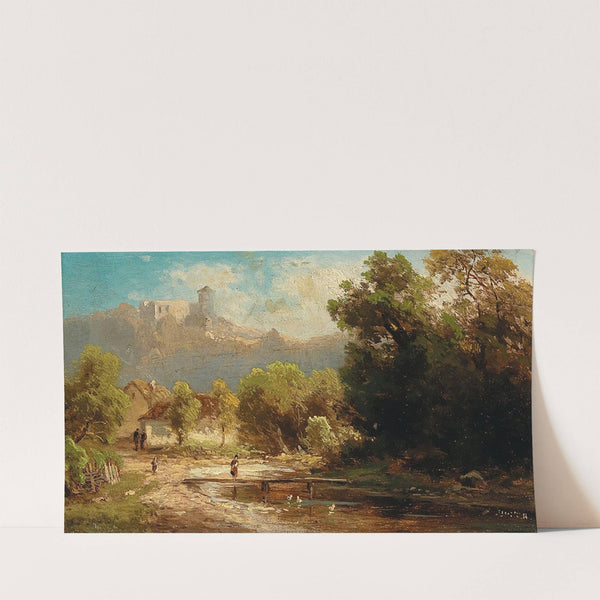 Landscape with Duck Pond and View of a Castle by Anton Hugo Ullik